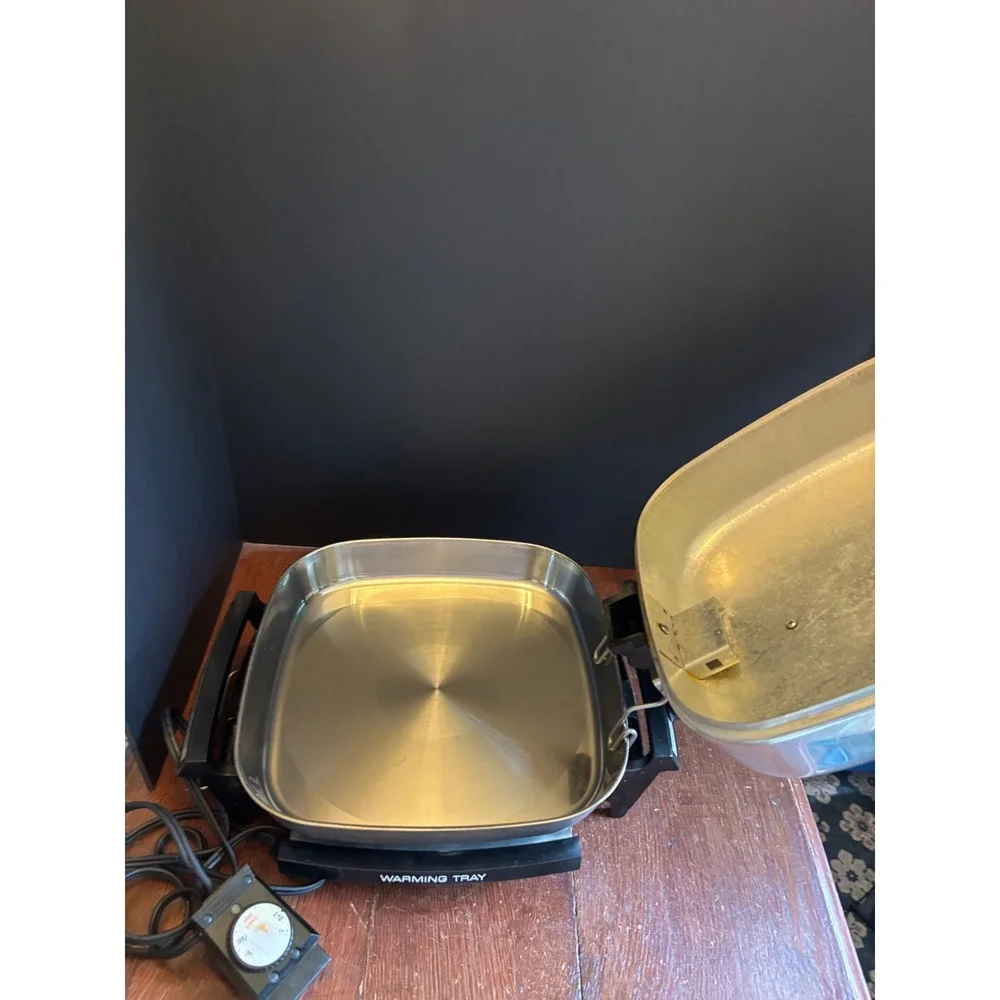 Hoover Vintage Electric Stainless Steel Fry Pan Skillet with Warming Tray 8650